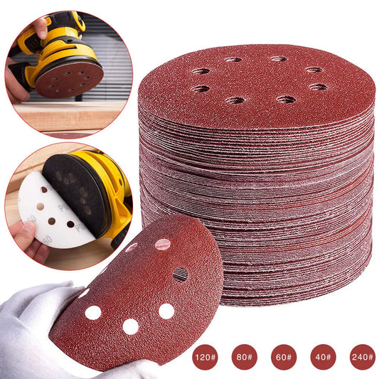 100PCS 125MM-5" SANDING DISCS 40 60 80 120 240 GRIT ORBITAL SANDER PADS