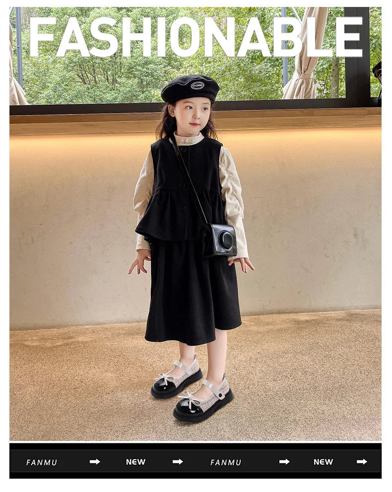 Butterfly Knot Anti Slip Round Toe Girls Leather Shoes Spring Autumn Outdoor PU Sweet Princess Leather Shoes Sandalias De Mujer