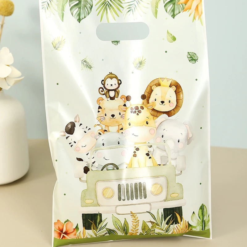 10/20/50pcs Jungle Animal Gift Bag Safari Theme Treat Bags Kids 1st Happy Birthday Party Supplies Baby Shower Decoration
