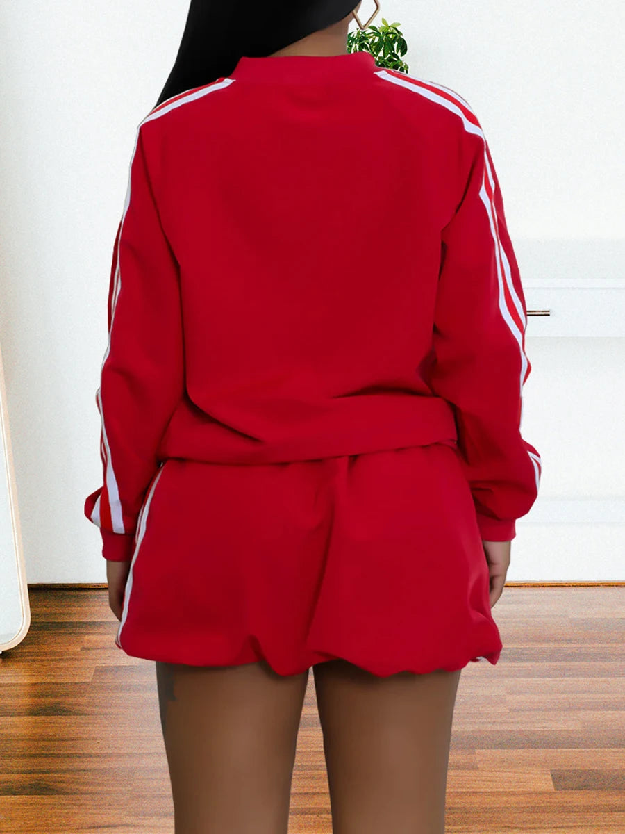 ZIML Minimalist Two Piece Sets For Women Stand Collar Long Sleeve Spliced Zipper Tops High Waist Shorts Chic Set Female Fashion