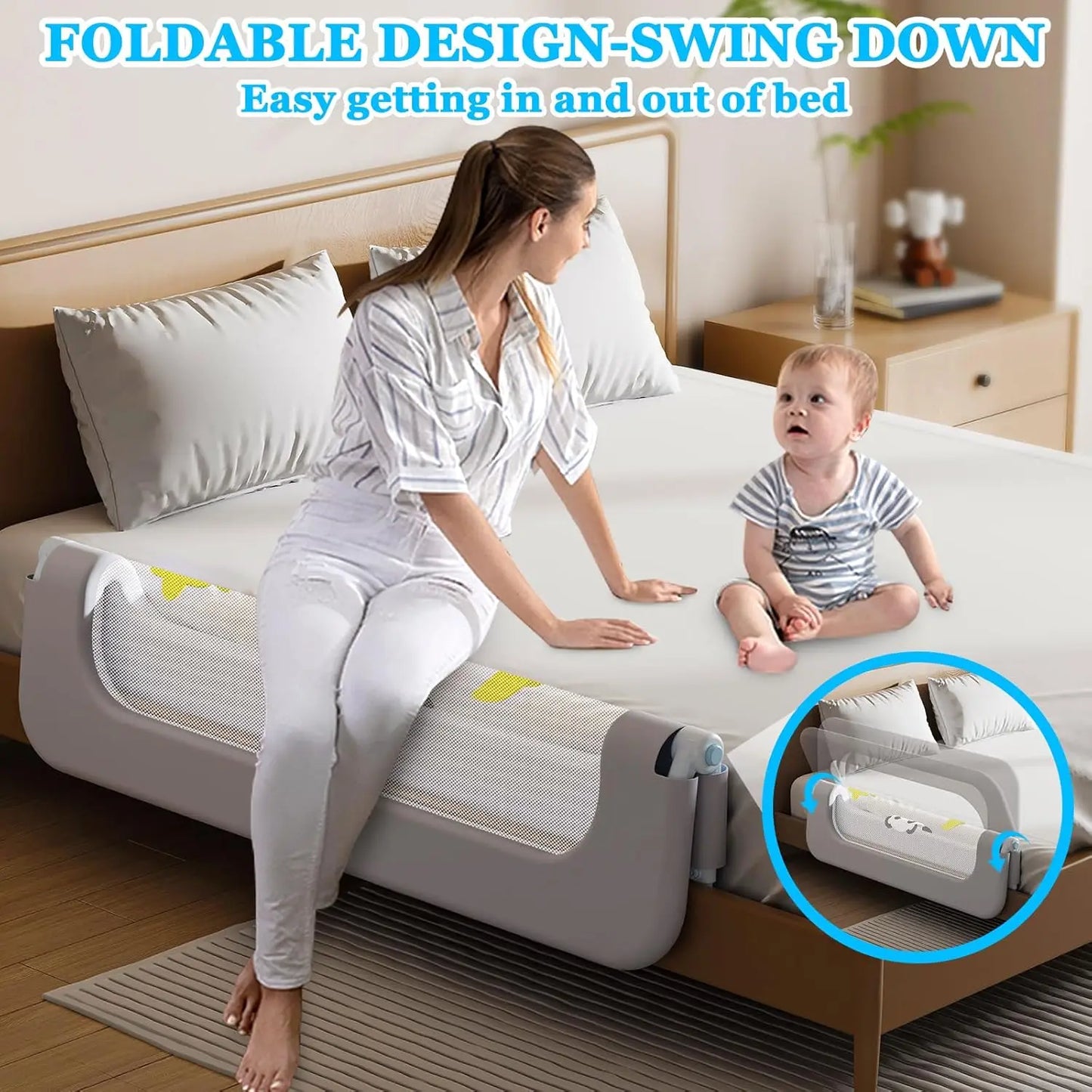 Baby Bed Guard Rail For Toddler - Adjustable Heights, Swing Down Bedrail, Extra Tall Child Safety Side Railing Guards For Kids