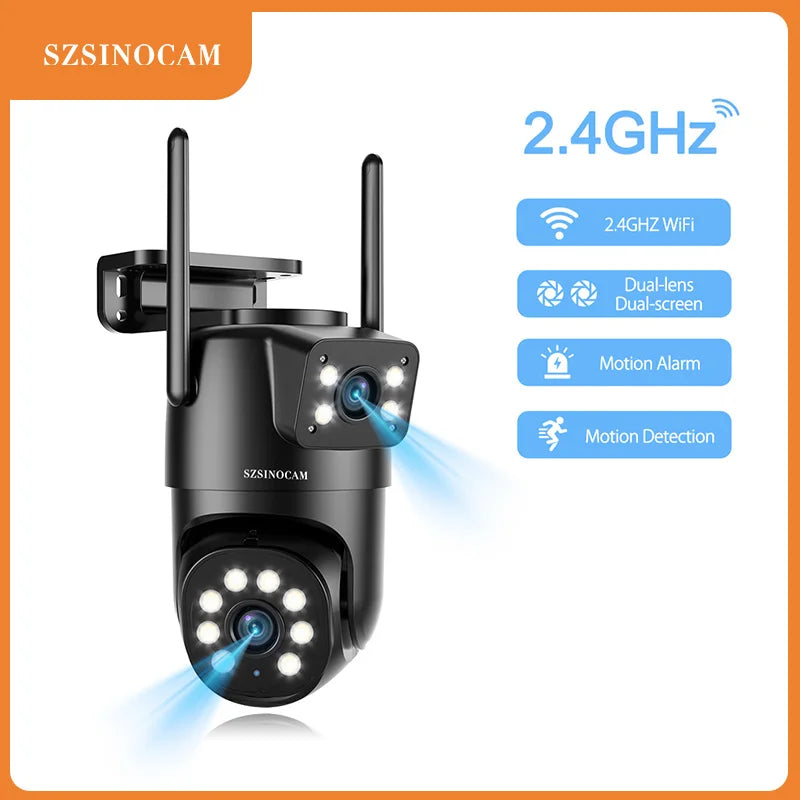 SZSINOCAM Wifi Camera with Dual Lens Dual Screens AI Human Detection Wireless Outdoor CCTV Security IP Camera