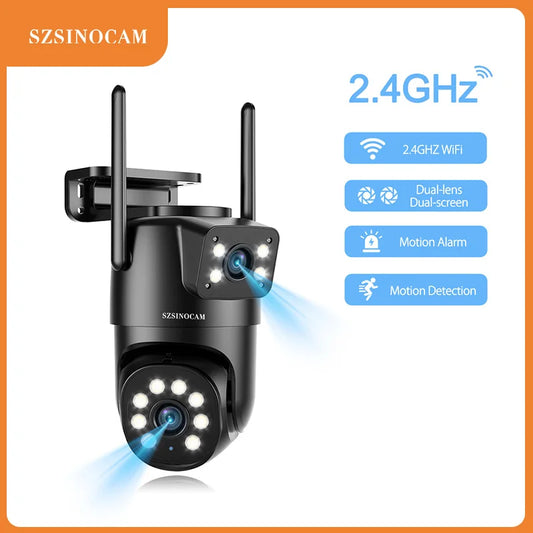 SZSINOCAM Wifi Camera with Dual Lens Dual Screens AI Human Detection Wireless Outdoor CCTV Security IP Camera