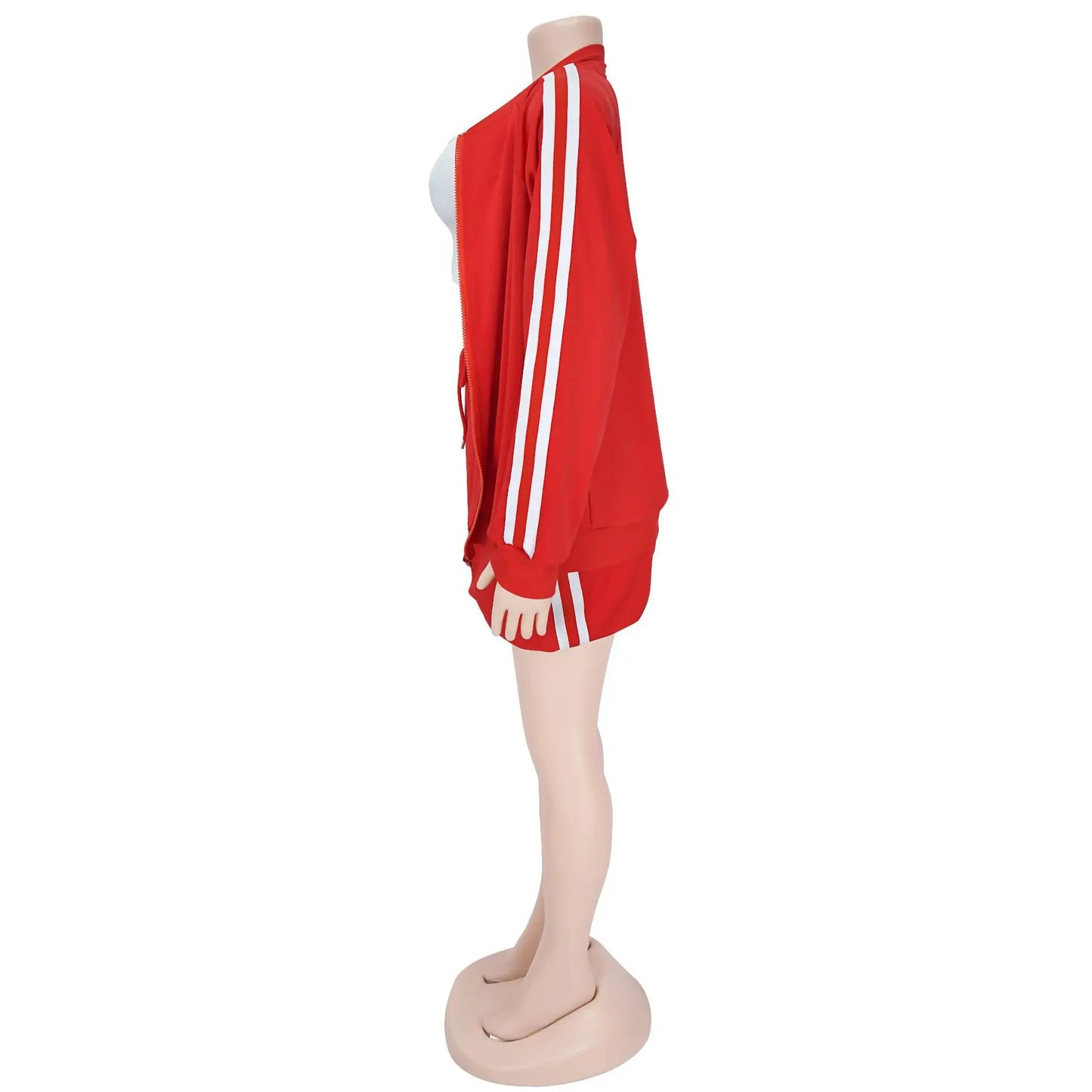 CM.YAYA Women's Set Full Sleeve Striped Coats Top + Short Skirts Spring Active Sporty Street Two 2 Piece Sets Outfits Tracksuit
