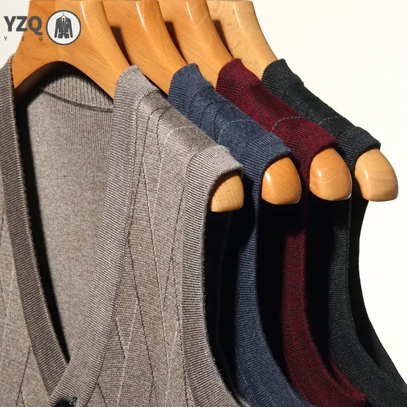 Men's Thickened Casual Sweater Tank Top Autumn and Winter Warm Men's Cardigan Tank Top