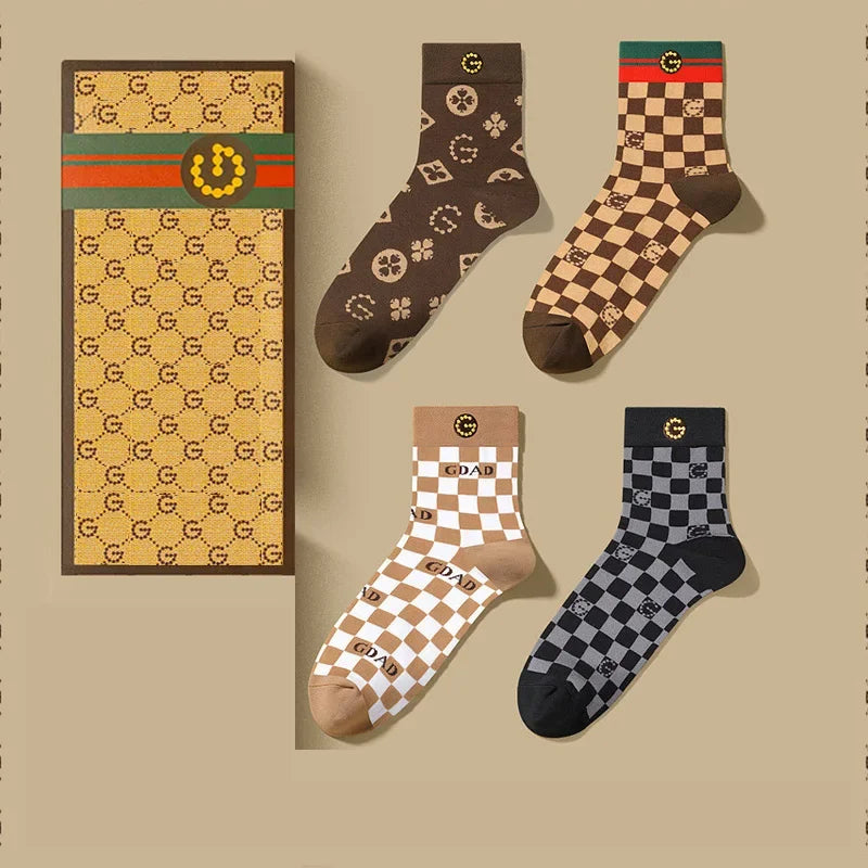 Authentic Mid-Cylinder Pure Cotton Socks Cotton Classic Striped Tide Brand All-in-One Deodorant Sports Breathable Premium Gift