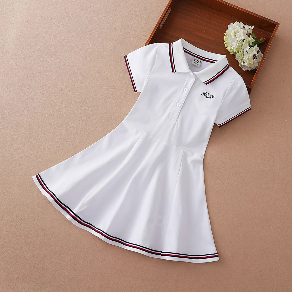 Kids Girls Sport Dresses Cotton Turn-Down Collar Tennis Dress 2025 New Summer Short Sleeve Golf Dress for Children