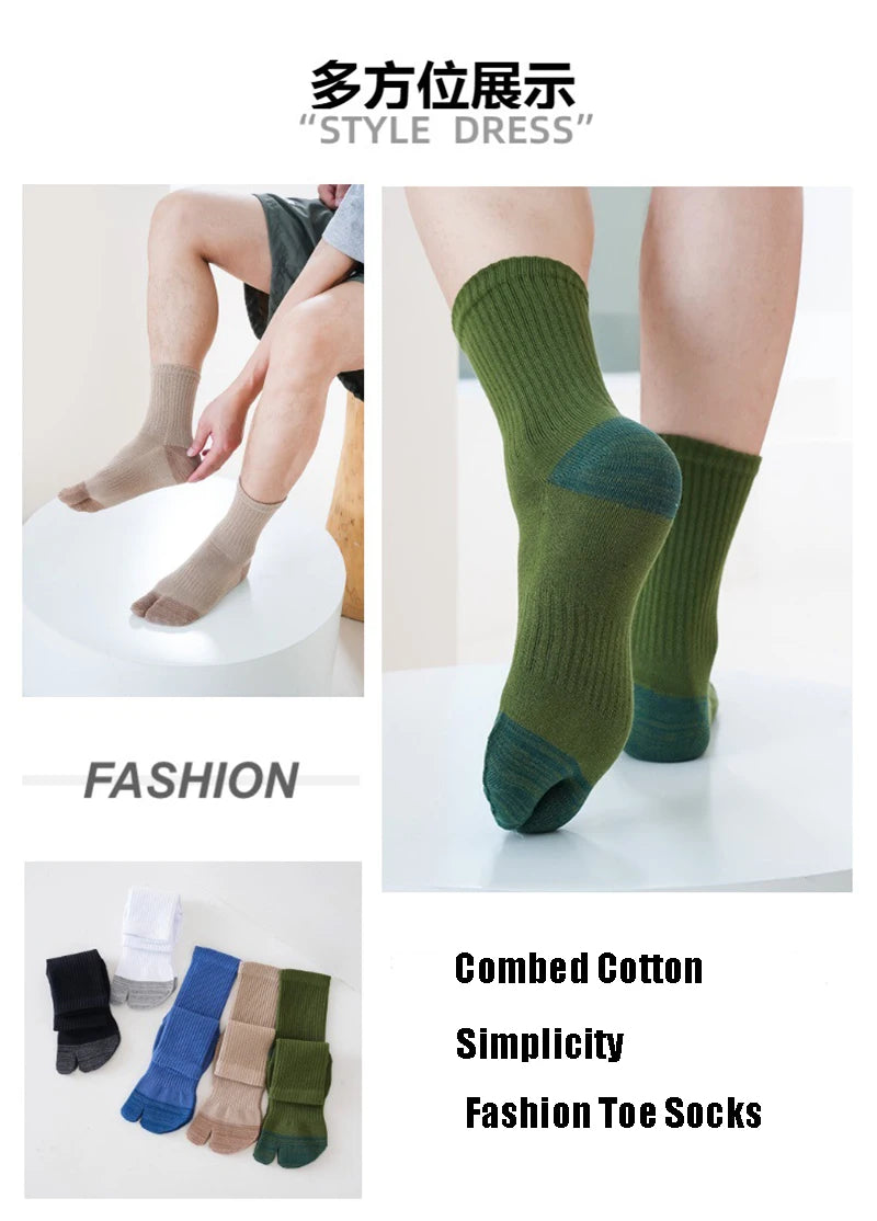 5 Pairs New Style Tabi Two Toed Socks Man Mid-tube Thumb Sock Thick Sweat-absorbing Warm Casual Sport Finger Socks Men Fashions