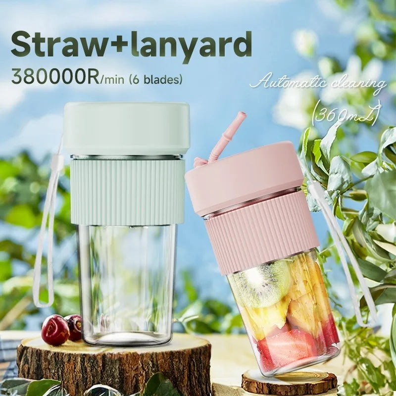 Electric Fruit Juicer Portable Wireless Blender Juice Mixer Mini Juice Cup With Straw Electric Juicer With 6-Blade USB Charging