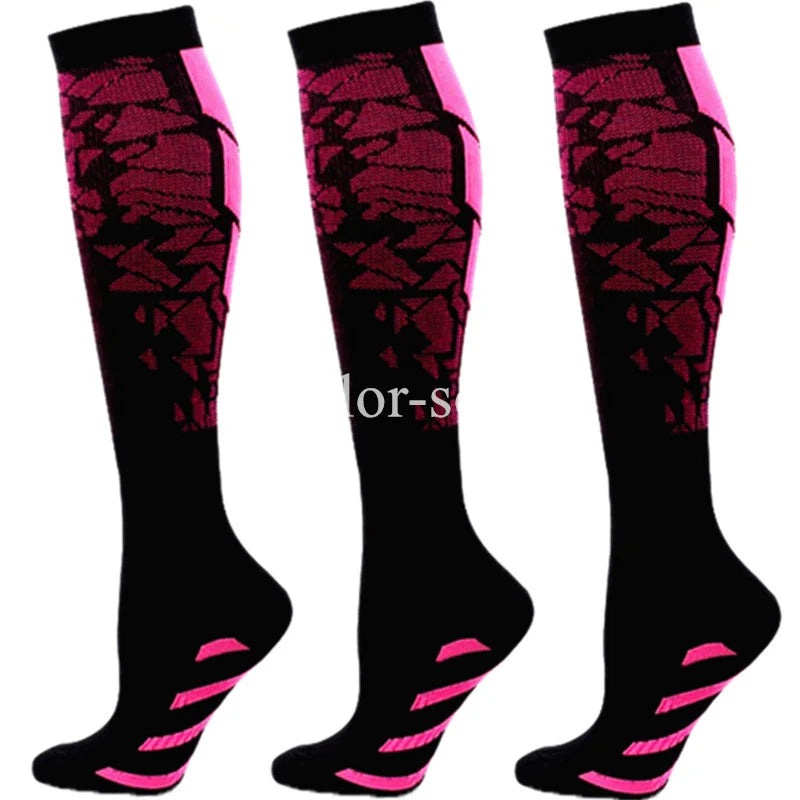 3 Pairs Lot Pack Compression Socks Running Men Women Floral Prints Stockings Sports Anti-Fatigue Compression Socks Bulk Sales