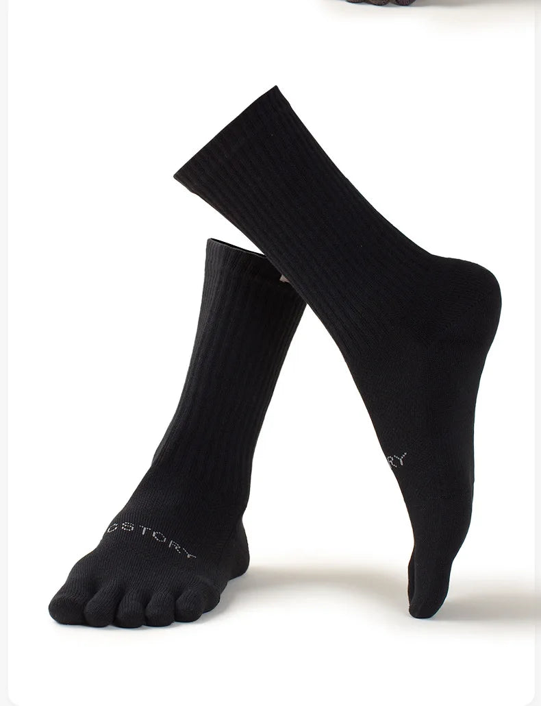 Men's Sports Five Finger Cotton Socks Sweat Absorption Anti-odor Autumn Winter Towel Base Terry Long Tube Split Toe Socks
