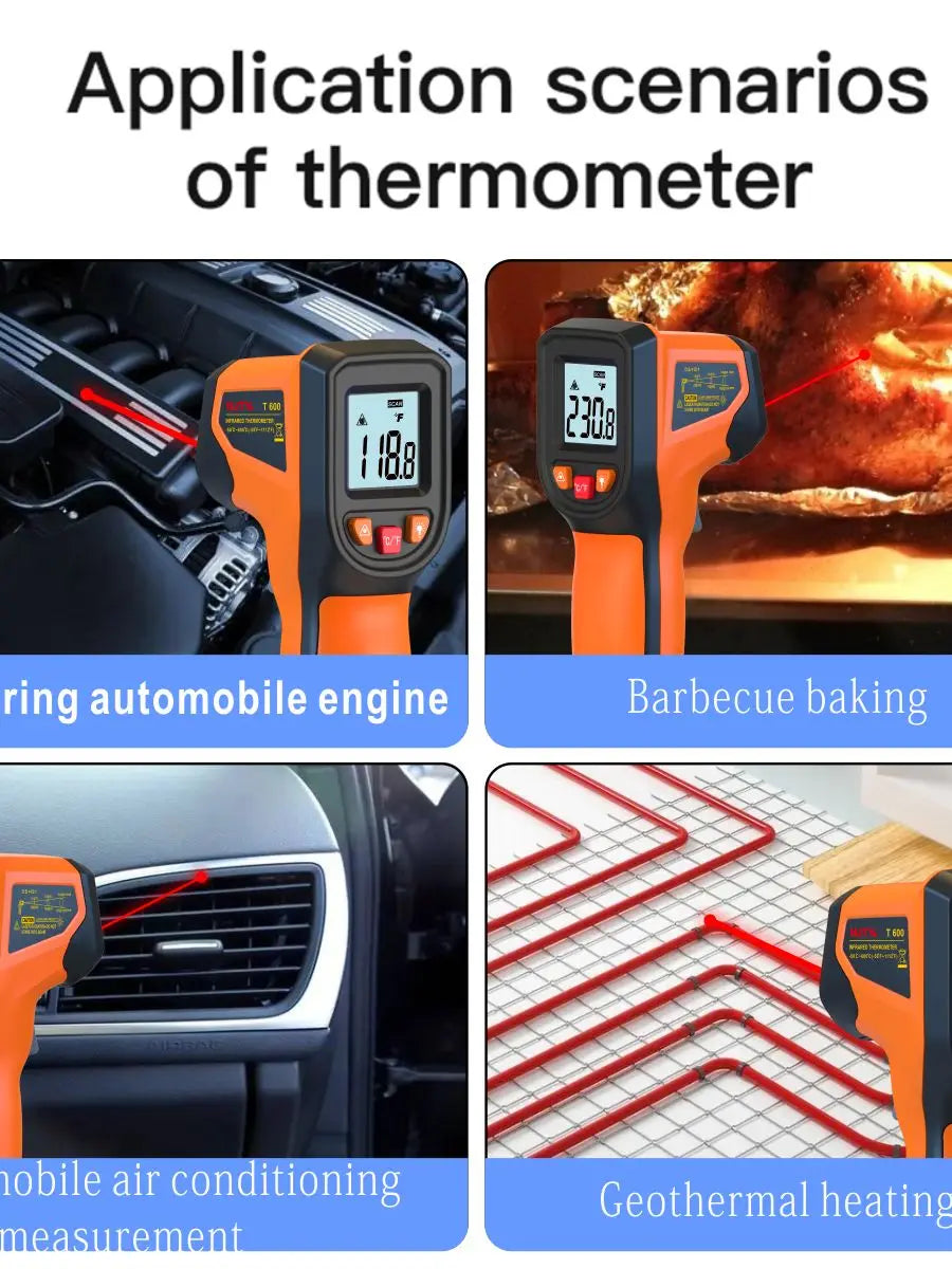 NJTY T600 Infrared Thermometer Handheld Heat Temperature  For Cooking Tester Pizza Oven Grill & Engine - Laser Surface Temp Read