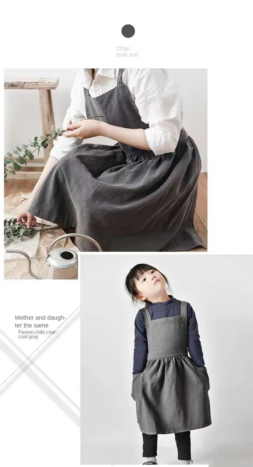 Kawaii Japanese Style Kids Apron Dress Solid Color Cotton Coffee Aprons Cross-back Soft Gardening Overalls Kitchen Accessories