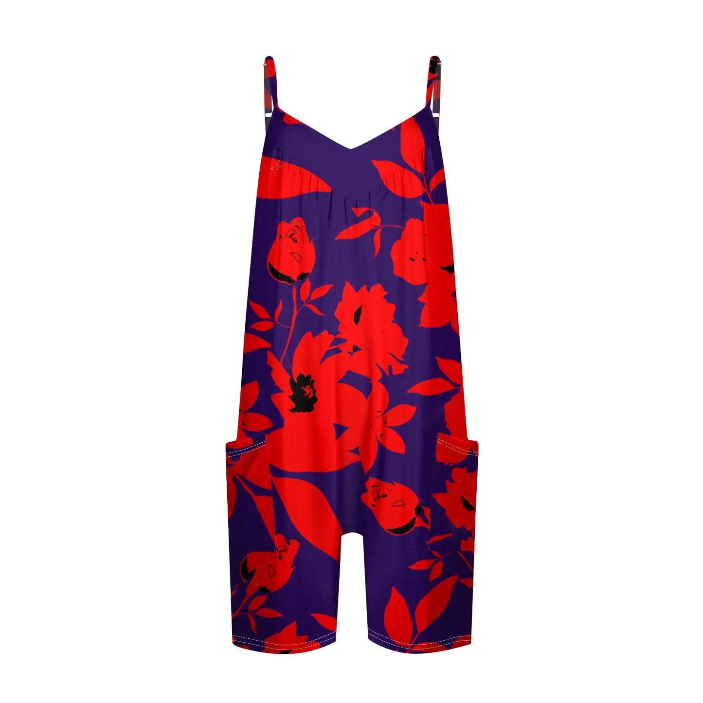 Summer Beautiful Colourful Floral Printing Daily Streetwear Playsuit Fashionable Casual Sleeveless Jumpsuit Shorts With Pockets