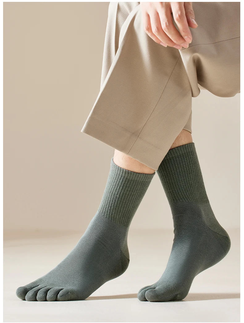 MiiOW 5Pairs Men Five Finger Long Socks Set Lycra Band Deodorant Antibacterial Sports Split Toe Stocking Causal Pure Cotton Sock