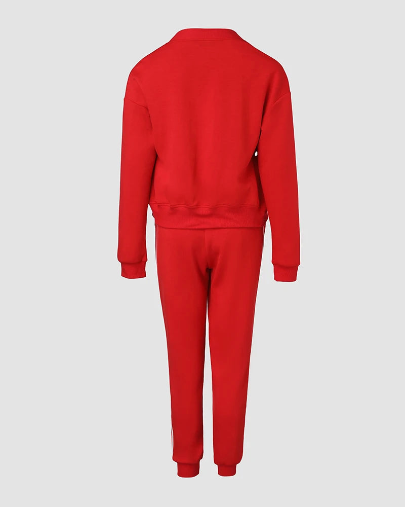 Autumn 3 Piece Tracksuit Outfit Set Striped Tape Patch Button Front Jacket Cuffed Pants Tank Top with Pockets for Casual Wear