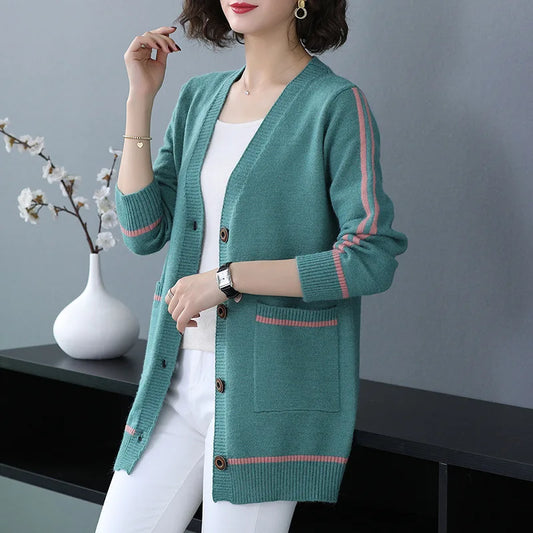 Outwear Cardigan Women's Mid Length Spring Autumn New Large Size Loose Knitted Sweater Coat Thicken Knitwears Jacket S-2XL
