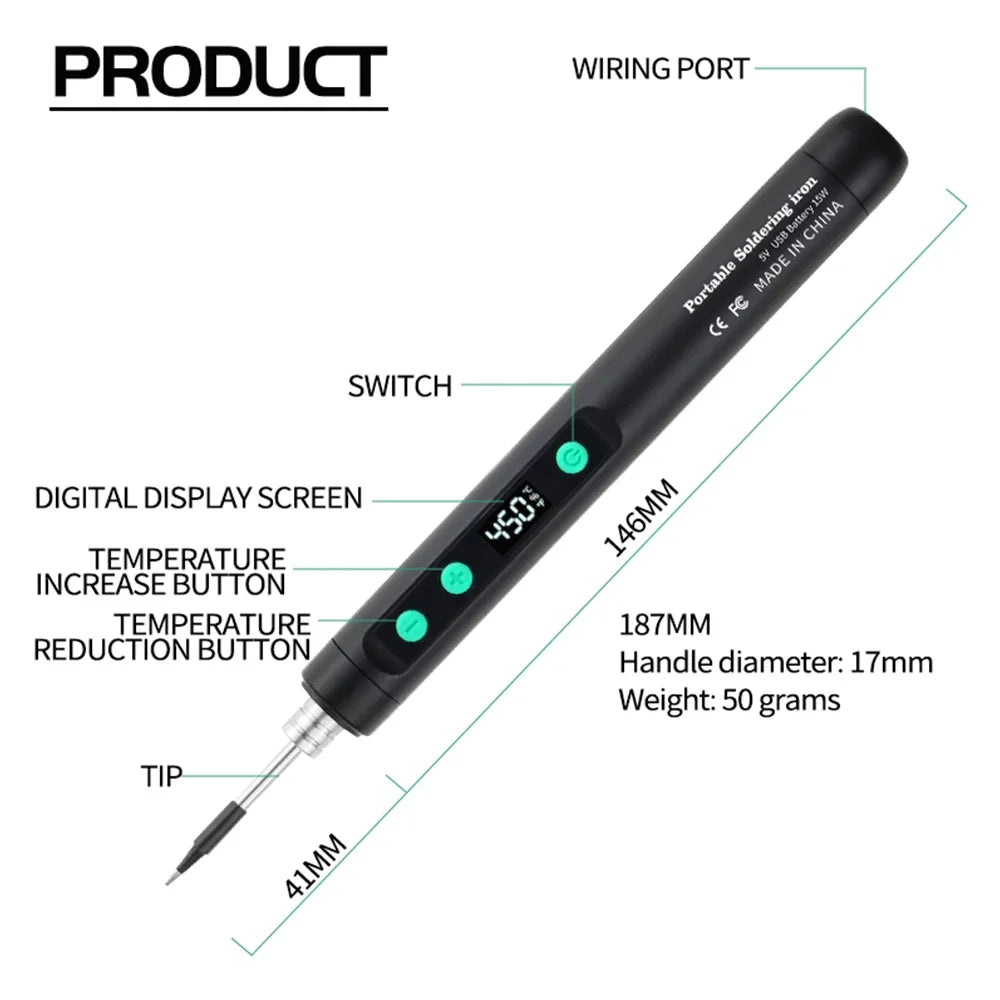 8-15W Type-C Digital Electric Soldering Iron Kit Intelligent Adjustable Temperature Fast Heating Mini Solder Irons Repair Tool