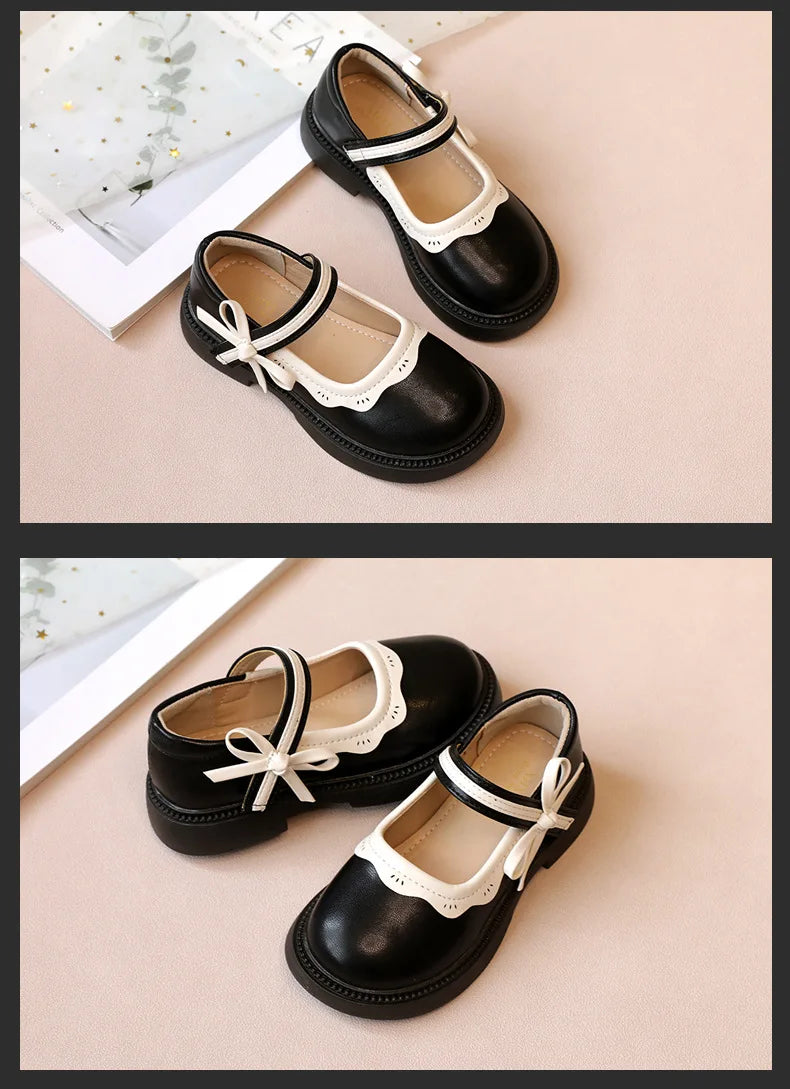 Fashion Girl School Shoes Patchwork Kid Princess Shoes for Children Shallow Toddler Ruffled Edge Leather Shoes Causal Mary Janes