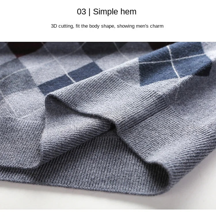 New Autum Fashion Designer Brand Argyle Pullover Diamond Sweater V Neck Knit Vest Men 6% Wool Sleeveless Casual Men Clothing