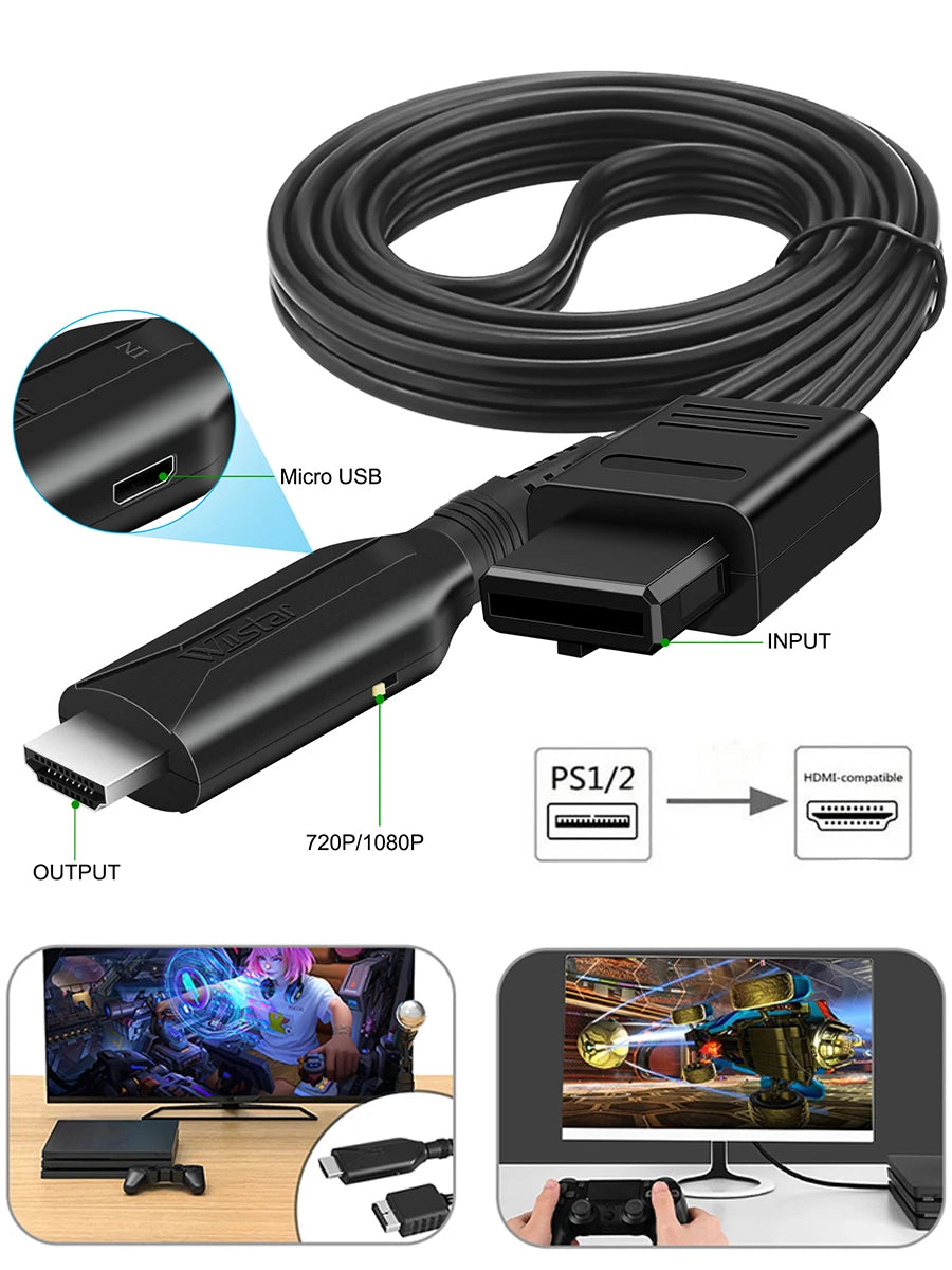 For Playstation 2 HDMI-Compatible Adapter HD Game Console Audio Video Converter Supports for PS2/PS1 Display Modes for HDTV PC