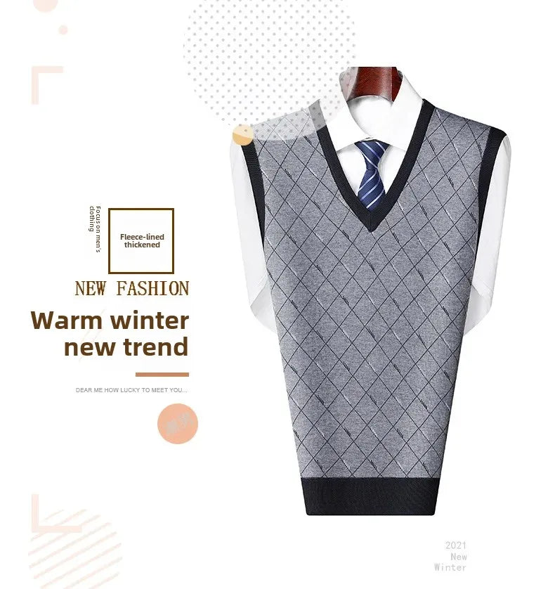 Men's Sweatvest Knit Vest 2023 Autumn Winter New Style Casual Fashionable V-Neck Middle-Aged And Elderly Pullover