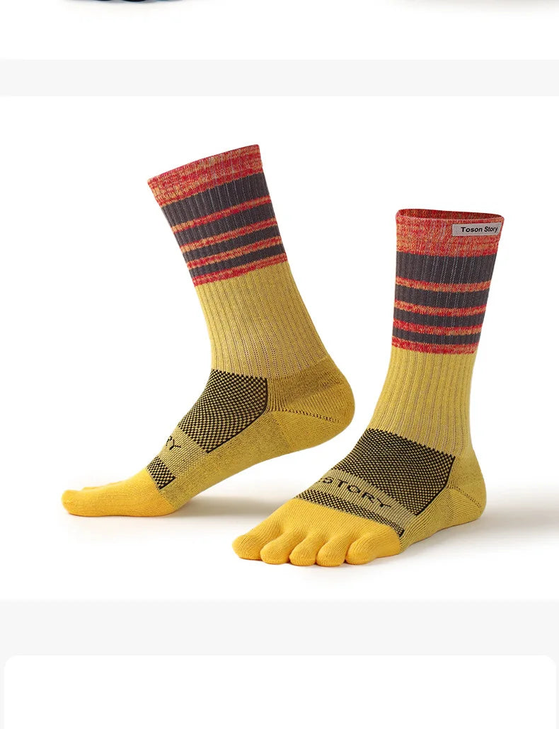 Men's Sports Five Finger Cotton Socks Sweat Absorption Anti-odor Autumn Winter Towel Base Terry Long Tube Split Toe Socks