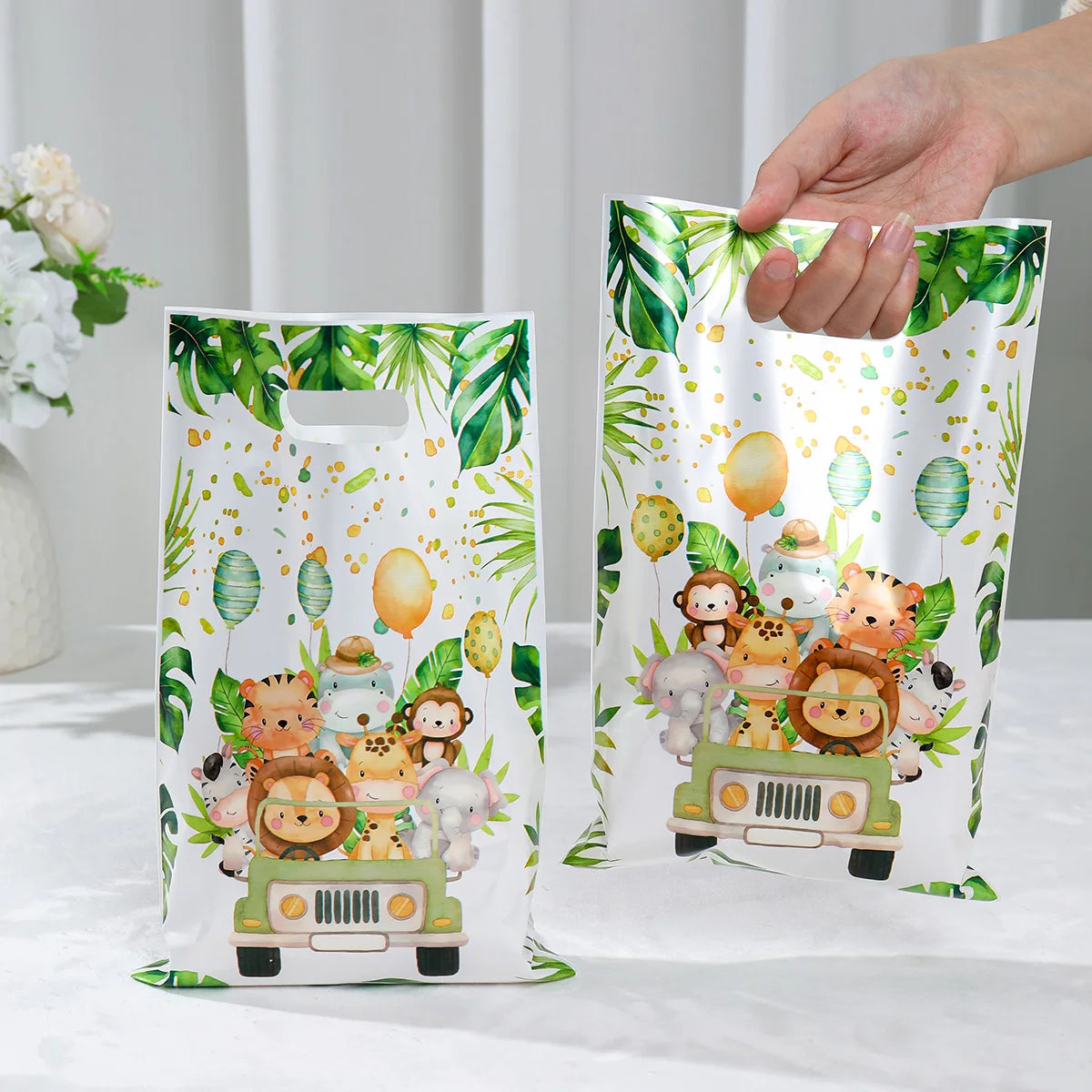 Jungle Animals Party Gift Biscuit Candy Packing Bag Jungle Safari Birthday Party Decor Kids Wild One ﻿Party Supplies Baby Shower