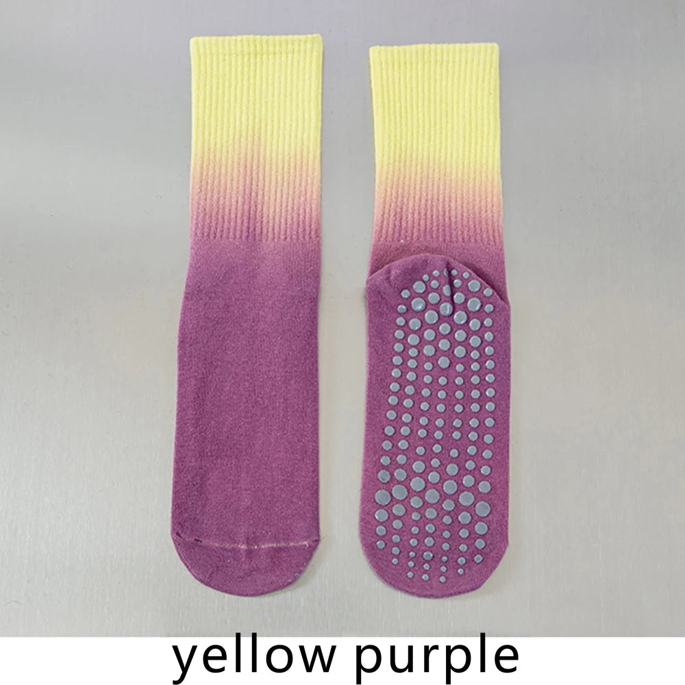 Colourful Women Sports Socks Cotton Mid-tube Bottom Professional Non-slip Silicone Indoor Fitness Socks Dance Pilates Yoga Socks
