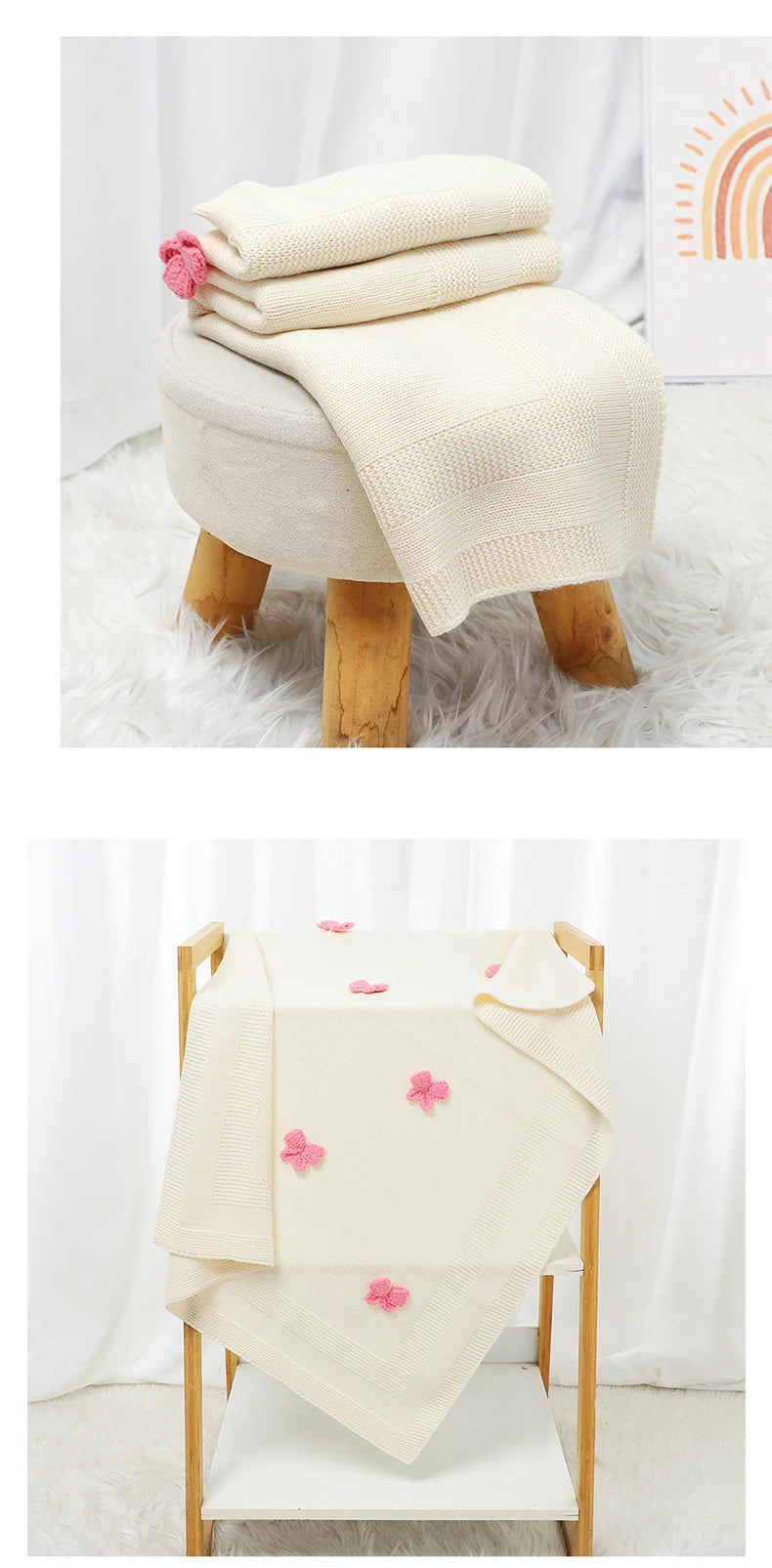 Baby Blankets Knit Newborn Boy Girl Bedding Quilt 90*70CM Infant Stroller Swaddle Wrap Super Soft Fashion Cute 3D Bows Sleepsack