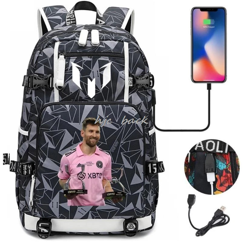 Football Stars Messi Backpacks Camouflage USB Teens School Bags Waterproof Boys Girls Casual Travel Laptop knapsacks Best Gift