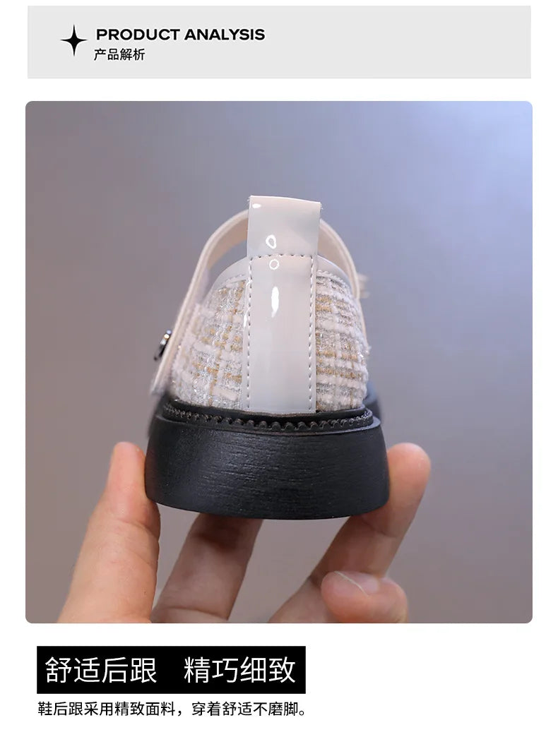 Butterfly Knot Anti Slip Round Toe Girls Leather Shoes Spring Autumn Outdoor PU Sweet Princess Leather Shoes Sandalias De Mujer