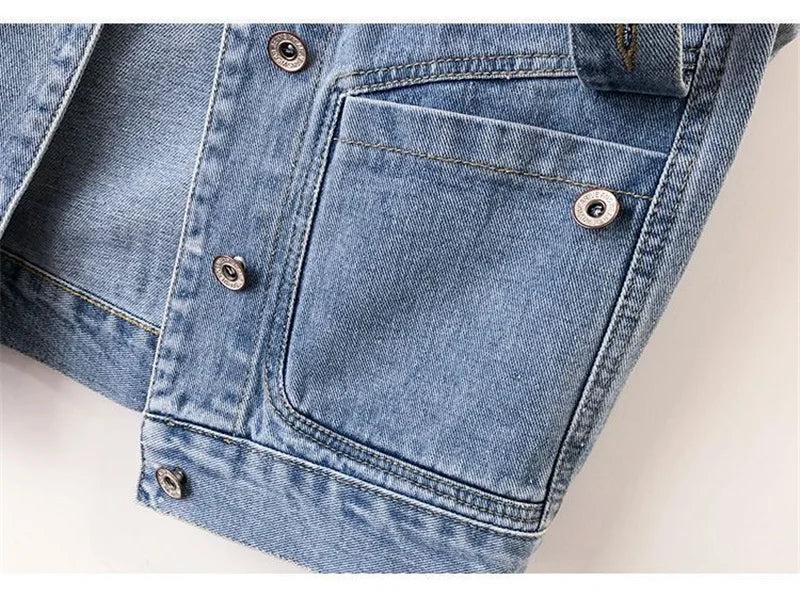 New Women Denim Vest Jackets Spring Autumn Pocket Hooded  Short Jean Waistcoat Sleeveless Jacket Outerwear Female Casual Top 5XL