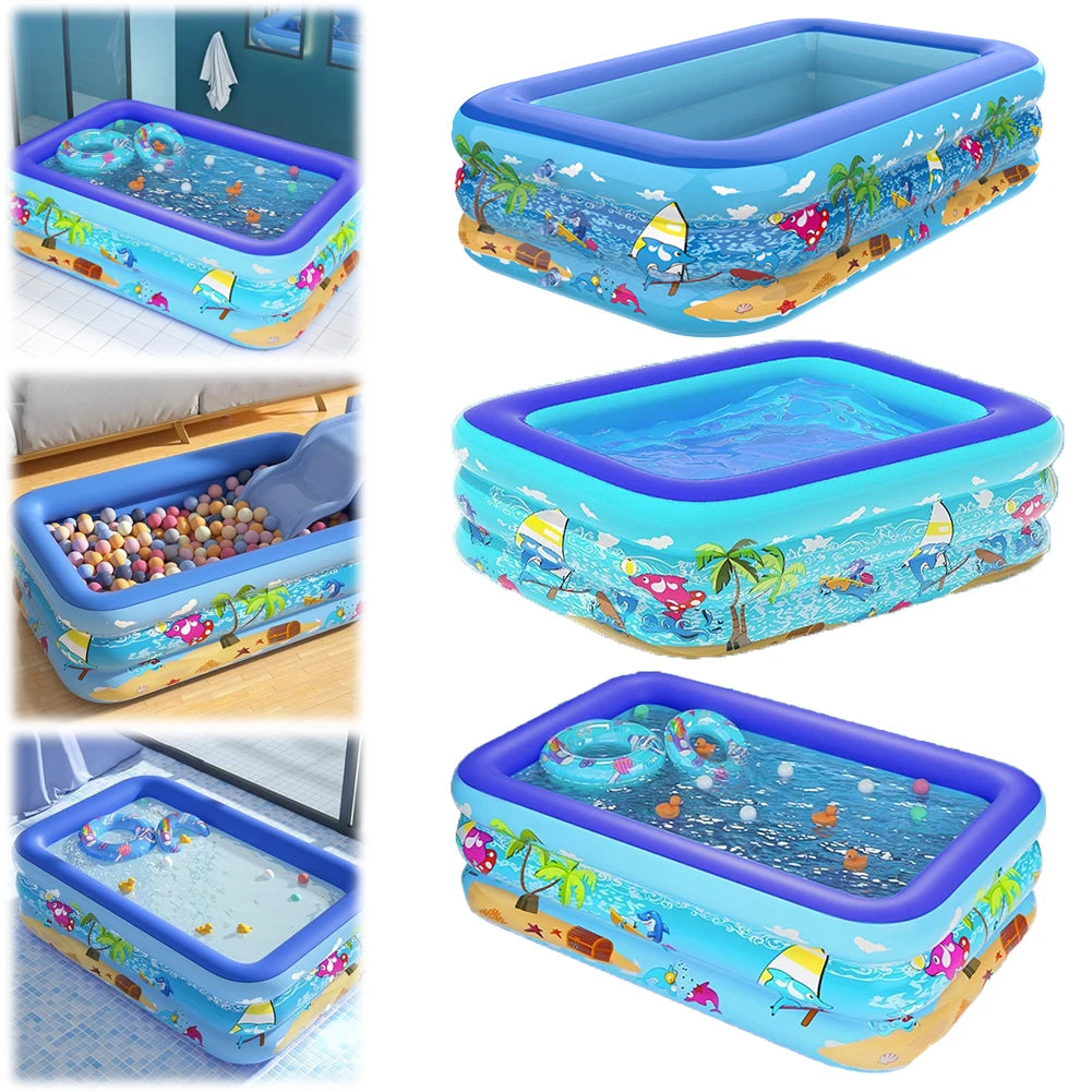 111-120cm Inflatable Swimming Pool PVC Framed Swimming Pool Cartoon Pattern Thickening Swimming Pool for Summer Outdoor Indoor