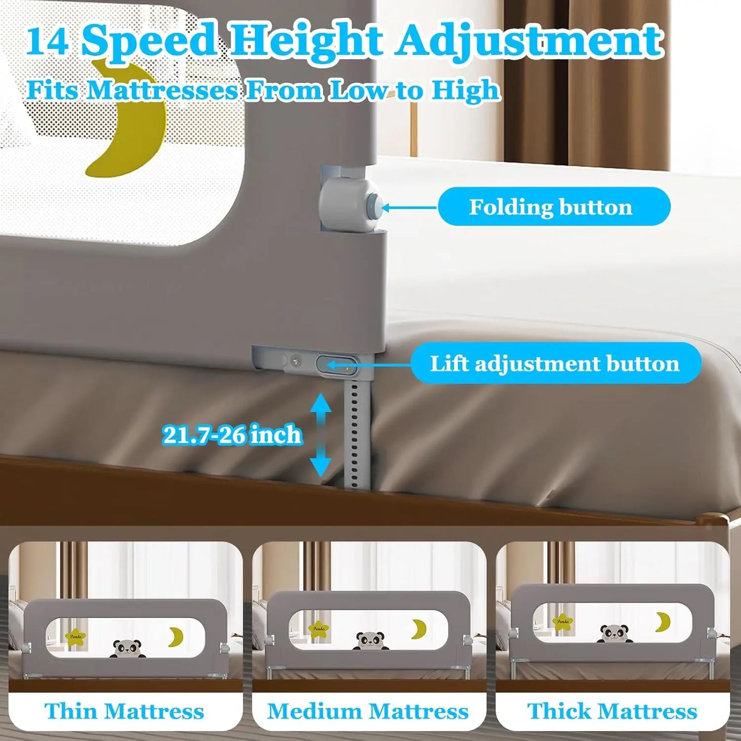 Baby Bed Guard Rail For Toddler - Adjustable Heights, Swing Down Bedrail, Extra Tall Child Safety Side Railing Guards For Kids
