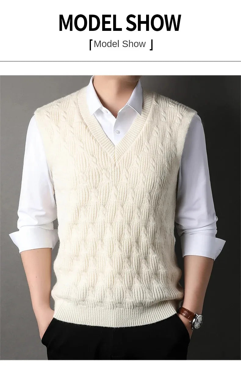 High End New Autum Winter Fashion Brand Knit Pullover V Neck Argyle Sweater Vest Mens Designer Sleeveless Casual Men Clothing