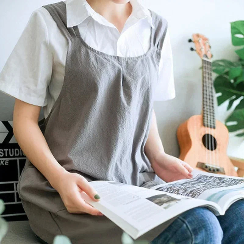 2026 Cotton Linen Kitchen Apron Vintage Simple Household Cooking Apron Cafe Florist Waist Apron Dress Home Cooking Accessories