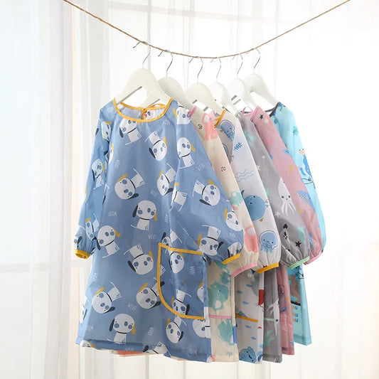 Children's Painting Apron Kids Long Sleeve Waterproof Apron Art Craft Painting Cook Feeding Cartoon Smock for Painting Cooking