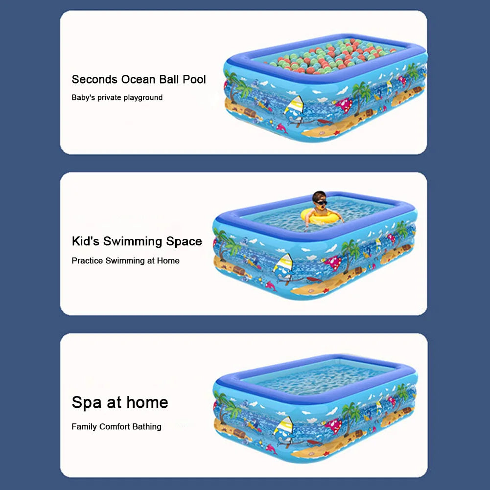 111-120cm Inflatable Swimming Pool PVC Framed Swimming Pool Cartoon Pattern Thickening Swimming Pool for Summer Outdoor Indoor