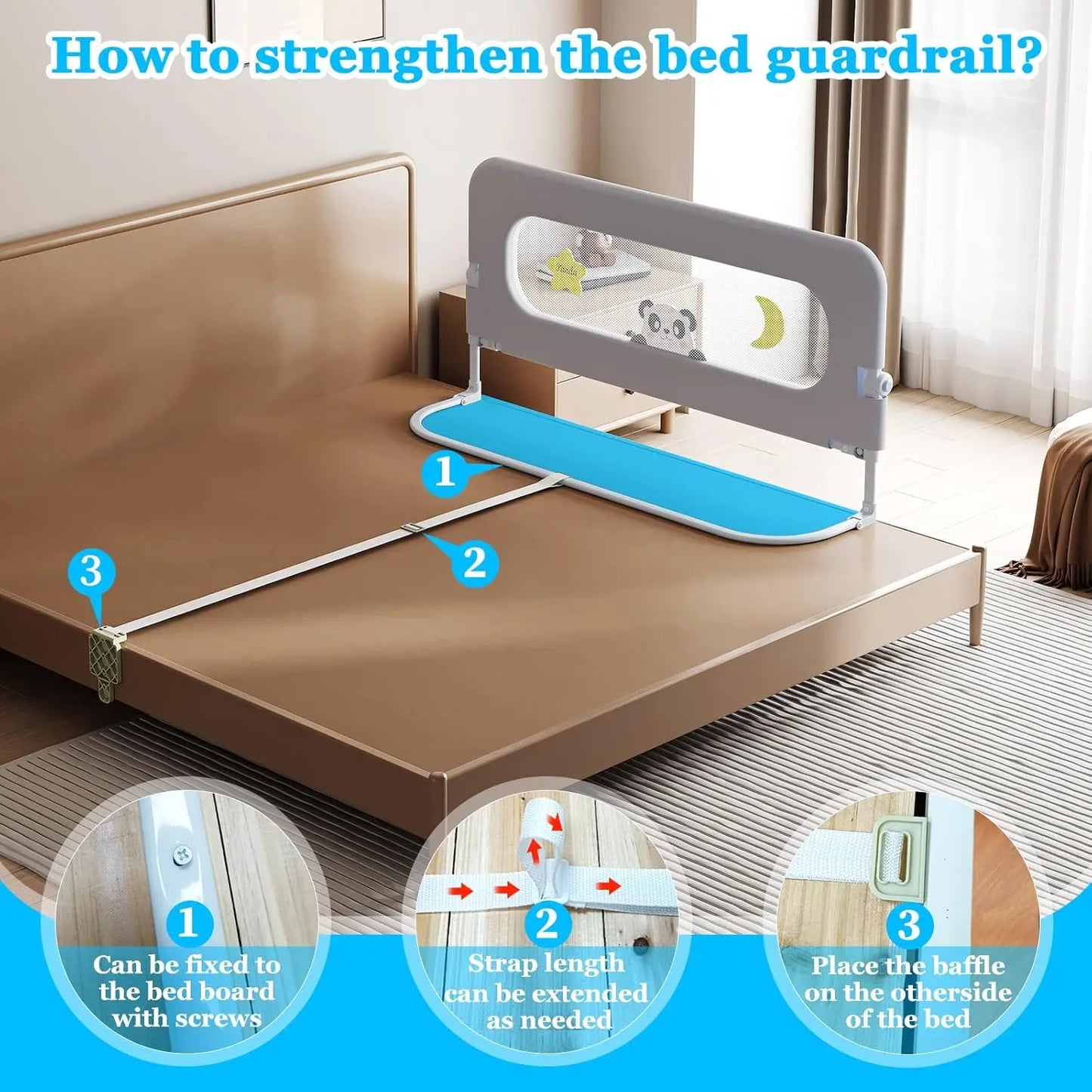 Baby Bed Guard Rail For Toddler - Adjustable Heights, Swing Down Bedrail, Extra Tall Child Safety Side Railing Guards For Kids