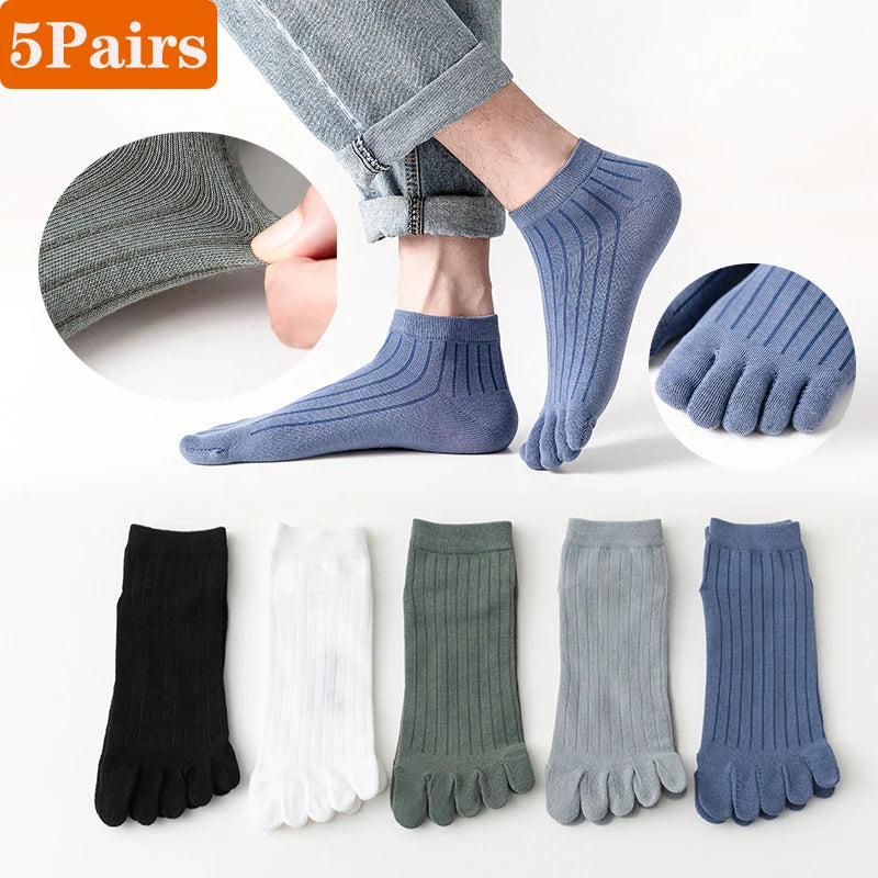 5 Pairs Toe Socks Men Short Breathable Mesh Cotton Casual Thin High Quality Five Finger Socks Low Cut Sports Running Ankle Socks