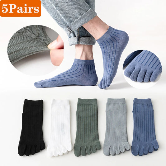 5 Pairs Toe Socks Men Short Breathable Mesh Cotton Casual Thin High Quality Five Finger Socks Low Cut Sports Running Ankle Socks