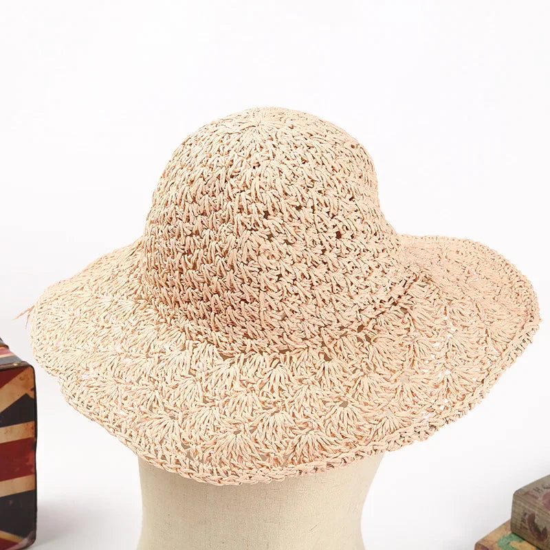 Summer Straw Hat for Women Large Brim Sun Hat Folding Travel Beach HatSun Shade Parent-child Hat Mom Girls Sun Hats