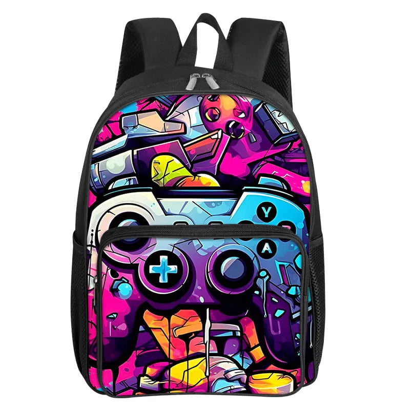GamePad Pattern Square Front Pocket Backpack for Boy and Girls Best Gifts 3D Cartoon SchoolBags for Children