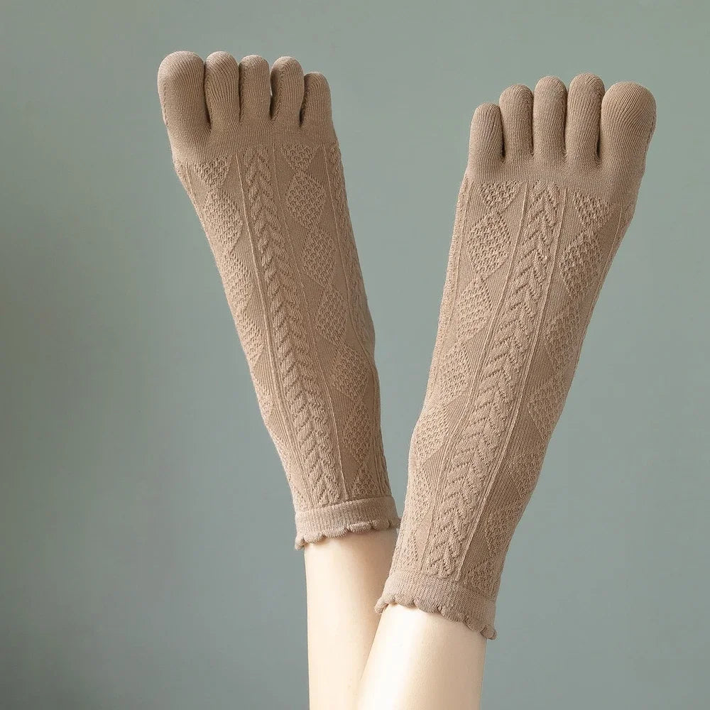 3 Pairs Summer Mesh Toe Socks Women Embroidered Floral Five Finger Socks High Quality Cotton Athletic Socks