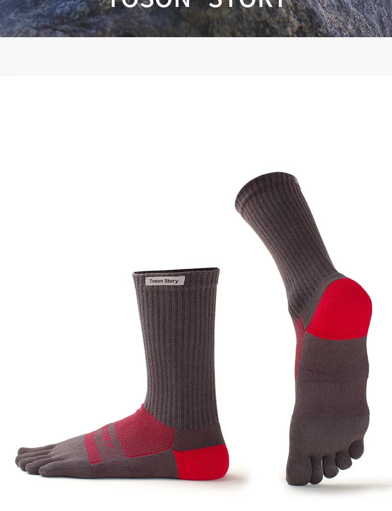 Men's Sports Five Finger Cotton Socks Sweat Absorption Anti-odor Autumn Winter Towel Base Terry Long Tube Split Toe Socks