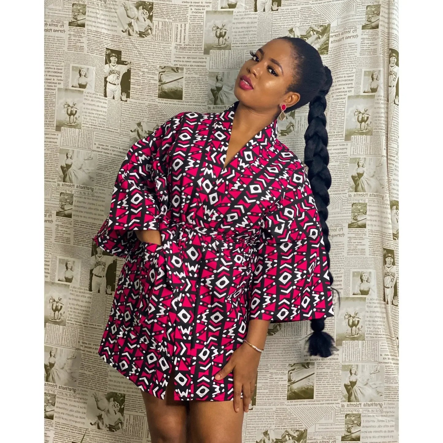 African  Printing Dress Women's Fashion Kimono Cardigan Coat Dashiki Geometric Belt Dress Plus Size Retro African Christmas Robe