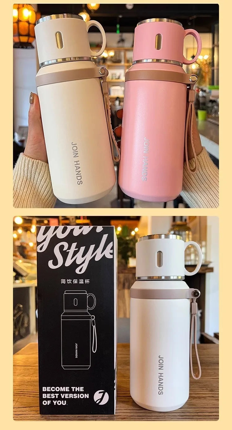 JUSTINLAU 600/800ML Thermos Cup Kitchen Vacuum Flasks with Tea Strainer Stainless Steel Portable Travel Thermal Water Bottles