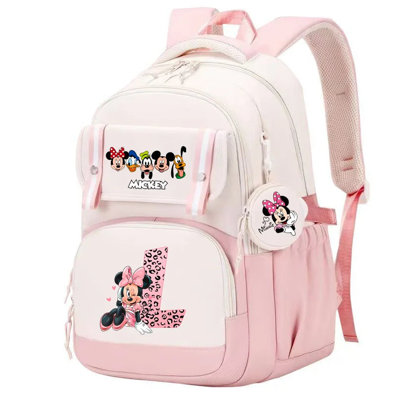 Minnie Mouse Backpack Student Boy Girl Schoolbag Kid Teenager Cartoon Bookbag Daypack Travel Commute Knapsack With Coin Purse