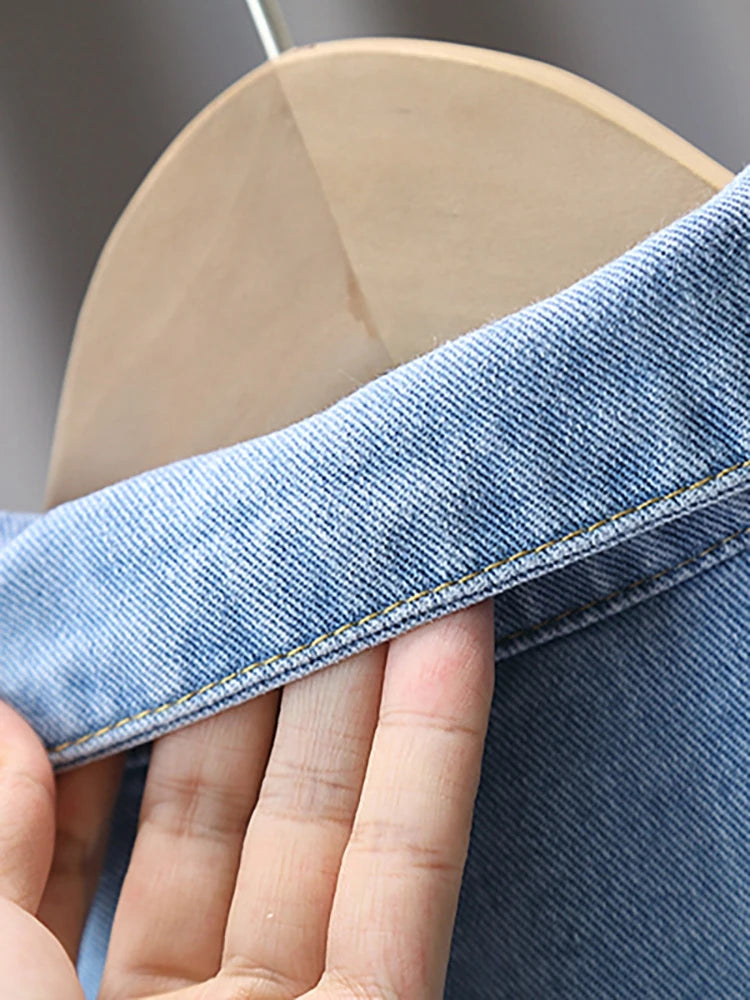 2024 Spring and Autumn Boys Simple Pocket Long sleeved Lapel Single breasted Denim Coat Casual Coat 1-8Y